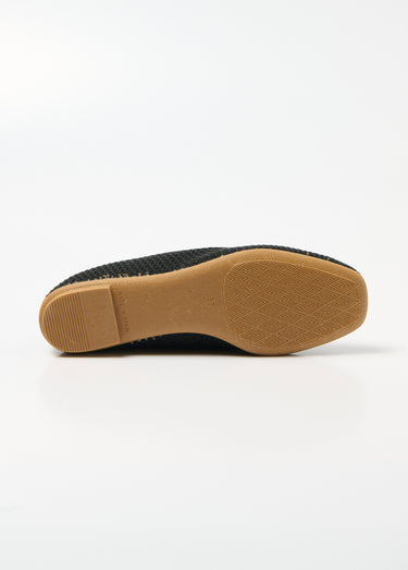 Ballerines ouvertes textile brodé talon plat Noir