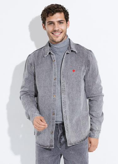 Chemise en denim épais délavé Gris