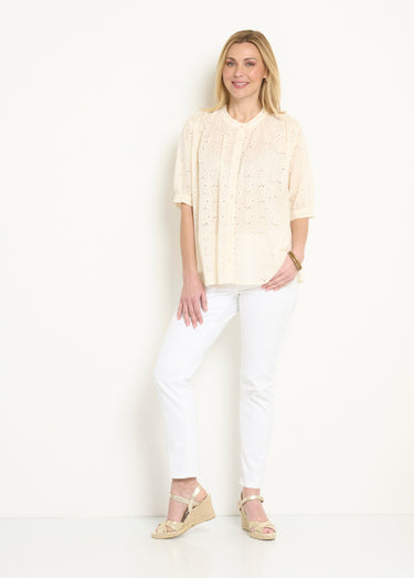 Blouse manches courtes broderie anglaise Ecru