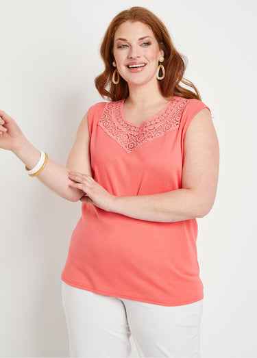 Débardeur macramé coton uni Corail