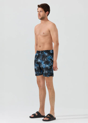 Short de bain imprimé tropical, élastiqué Bleu Imprime