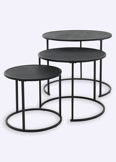 3 tables gigognes en bois et métal Noir