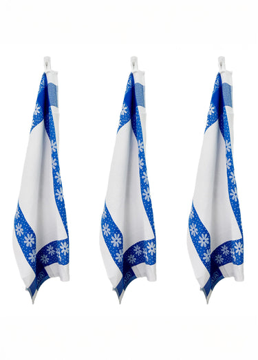 Lot de 3 torchons jacquard assortis, Carré 4B Bleu