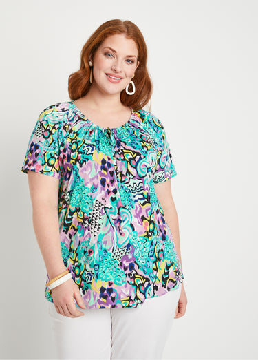 T-shirt long ample imprimé Parme/Vert