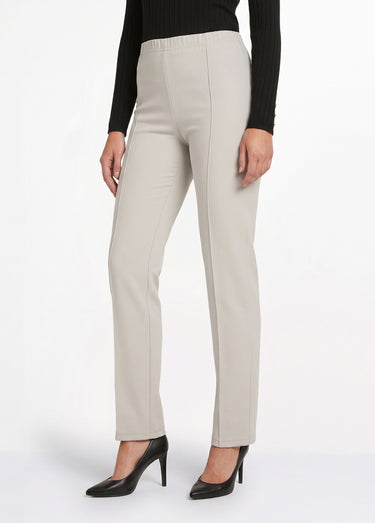 Pantalon droit taille élastiquée maille côtelée Gris Clair