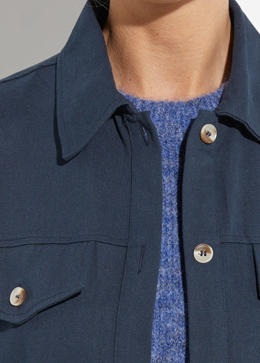 Veste courte en denim, détails ajourés Marine