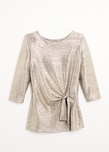 T-shirt long doré effet noué manches 3/4 Dore