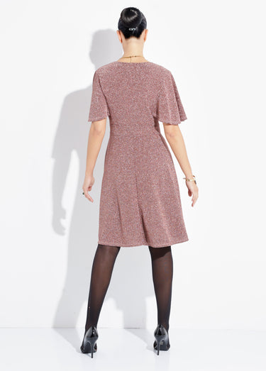 Robe évasée col V maille métallisée Cuivre
