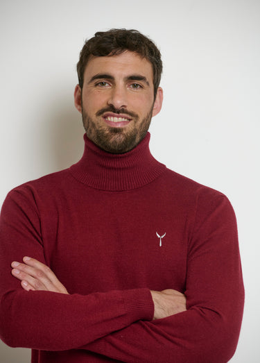 Pull col roulé chiné fine jauge Bordeaux