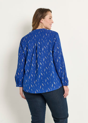 Tunique motifs col V boutonné manches 3/4 Bleu