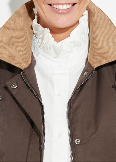 Veste déperlante courte avec col velours Chocolat/Camel