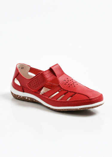 Ballerines en cuir ajouré semelle confort Rouge