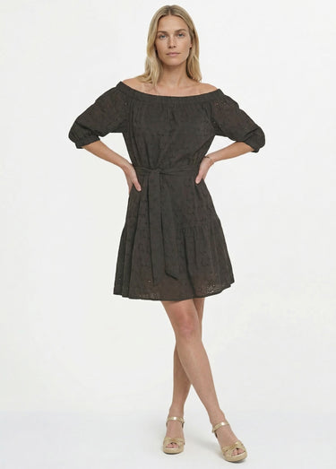 Robe courte col Bardot broderie anglaise Noir