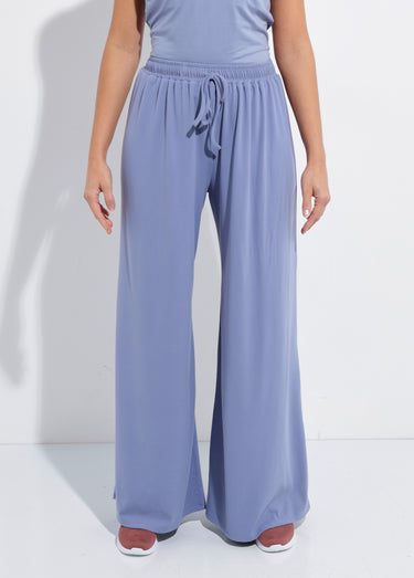 Pantalon large fluide sport taille élastiquée Bleu Grise
