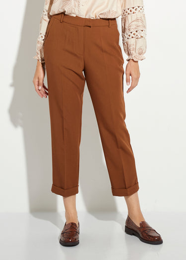 Pantalon cigarette à revers chic Camel