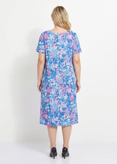 Robe-tablier courte manches courtes Bleu