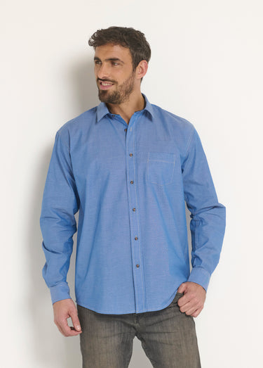 Chemise coton en chambray imprimé Bleu
