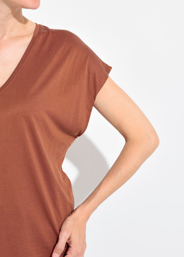 T-shirt fluide manches courtes porté loose Marron