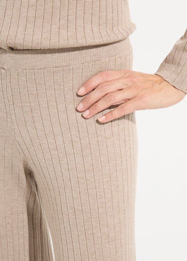 Pantalon confort, maille cotes plates Beige