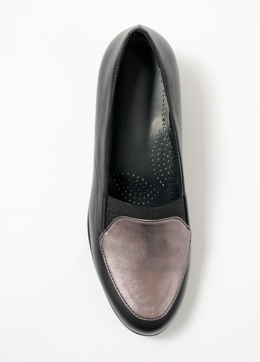 Mocassins largeur confort élastiqués compensés Noir/Plomb
