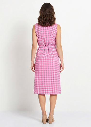 Tablier zippé sans manches carreaux vichy Rose