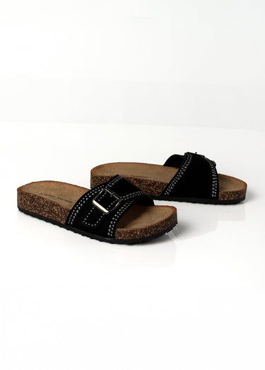 Mules anatomiques suédine, clous métal Noir