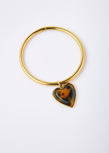 Bracelet jonc inox avec pendentif cœur Dore