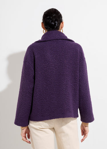 Caban court uni façon laine bouclée Violet Fonce