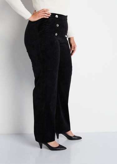 Pantalon large velours milleraies effet pont Noir