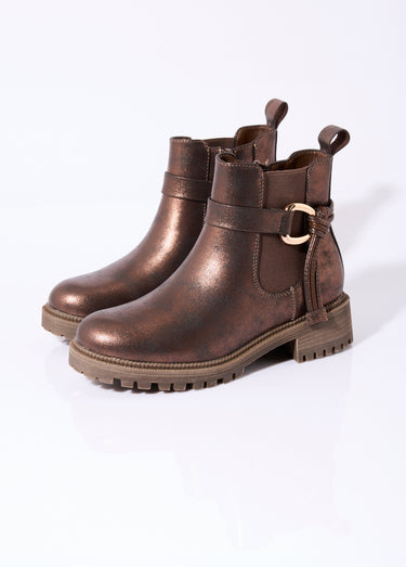 Boots plates en suédine motif léopard Marron