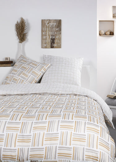 Parure pur coton 240 x 220cm, Carrés Beige