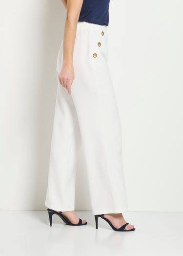 Pantalon large uni taille semi-élastiquée Blanc