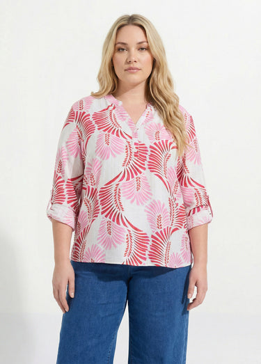 Tunique boutonnée motif feuillage pop Imprime/Rose