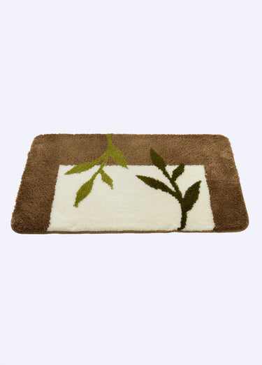 Tapis de bain antidérapant motif végétal Beige