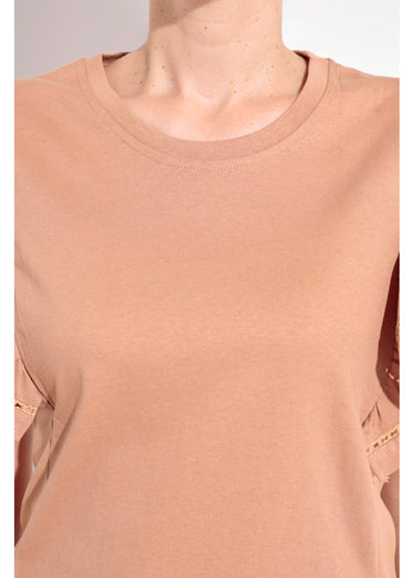 T-shirt manches courtes volantées ajourées Camel