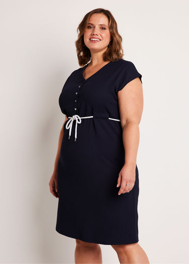 Robe courte boutonnée maille unie Marine