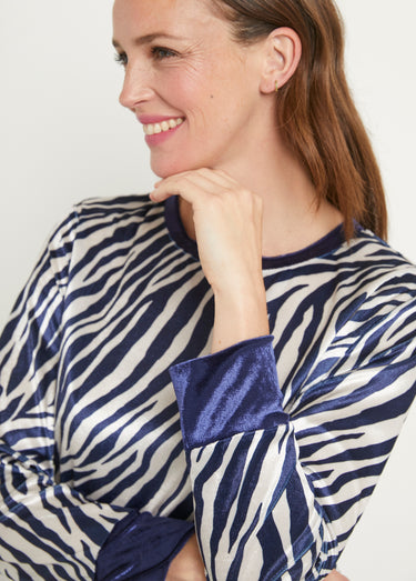 Pyjama chaud col rond velours peau de bête Imprime Marine