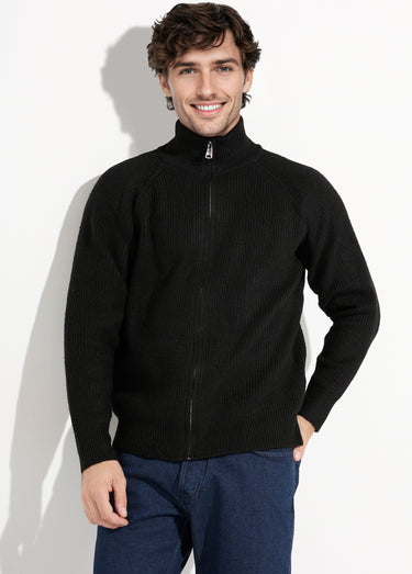 Gilet zippé chaud avec laine, col montant Noir