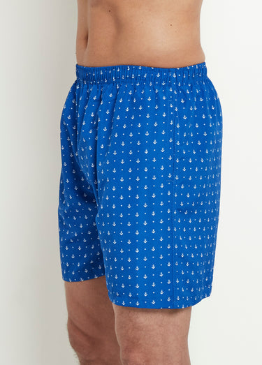 Caleçon de bain micro motif ancres Bleu Roi
