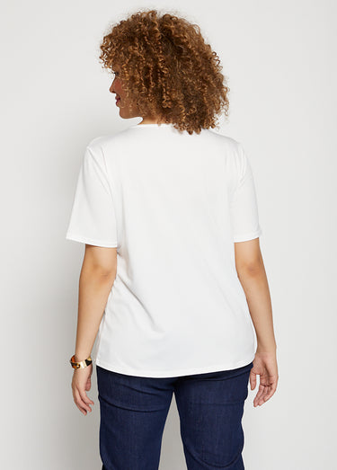 T-shirt maille crêpe extensible bijou Uni Blanc