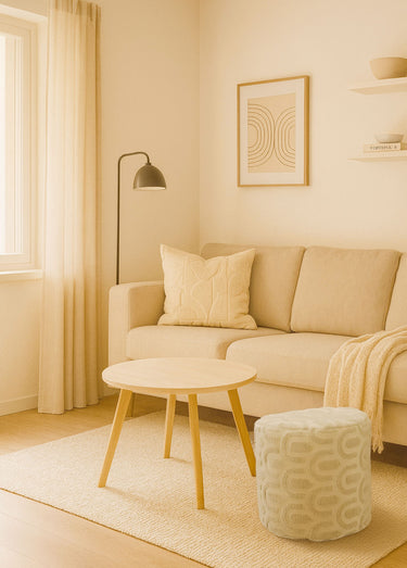 Pouf rond, formes organiques bouclette Beige
