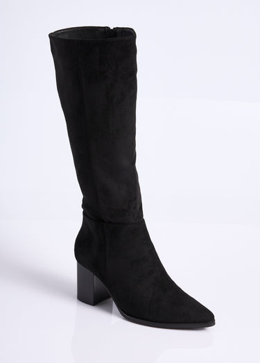 Bottes suédine pointues à talon Noir