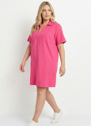 Robe forme housse en toile denim colorée Fuchsia