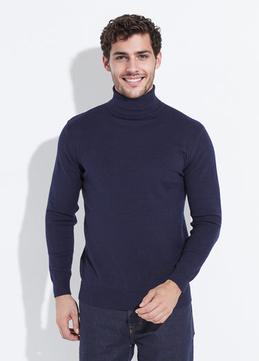 Pull col roulé en maille fine jauge Marine