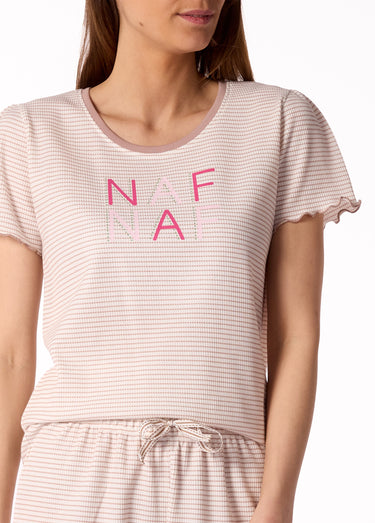 Pyjama maille gaufrée, T-shirt et short Raye