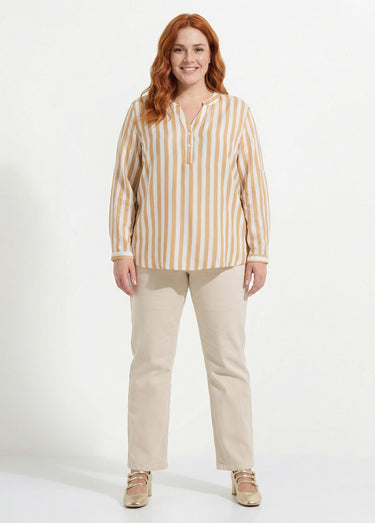 Tunique rayée encolure tunisienne Ecru/Beige