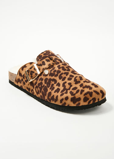 Mules tendance fourrées avec boucle Leopard