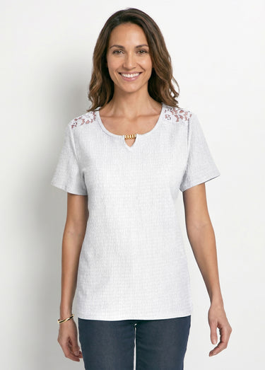 T-shirt court dentelle Blanc