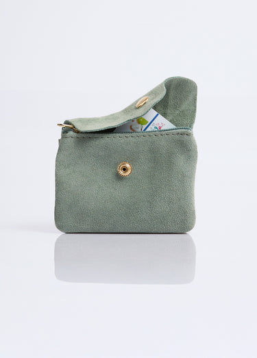 Petit porte monnaie zippé en cuir suédé Vert