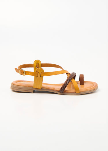 Sandales en cuir plates multibrides Jaune/Brique